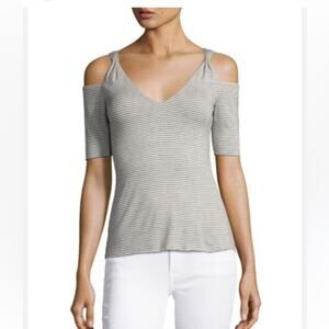 Bailey 44 Battlement V-neck Cold Shoulder Stripe Top, EUC, Medium, MSRP $128